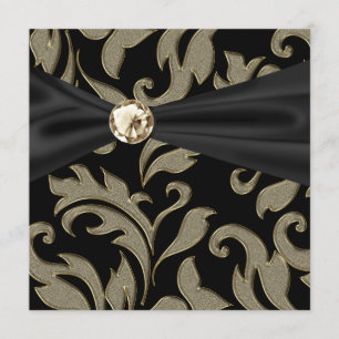 Cravate Noir Or Black Damask Party Invitation