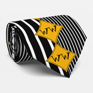 Cravate Noir, rayures verticales blanches, diamants de