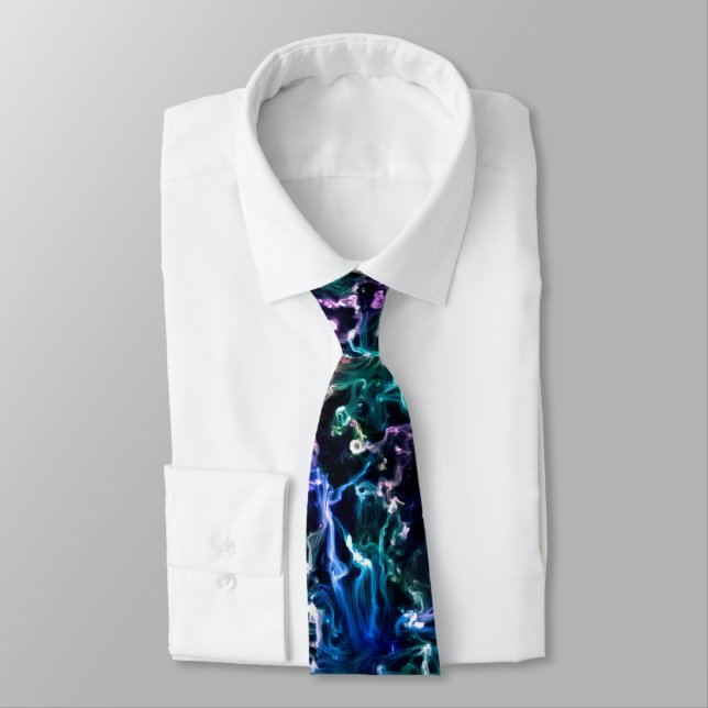 Cravate Noir rose Turquoise Cosmique Abstrait Fluide Nebul (Attaché)