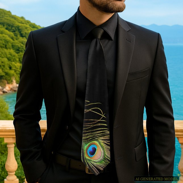 Cravate noire à plume de paon (Elegant tie design from my Glamorous Peacock Feather On Black Collection
)
