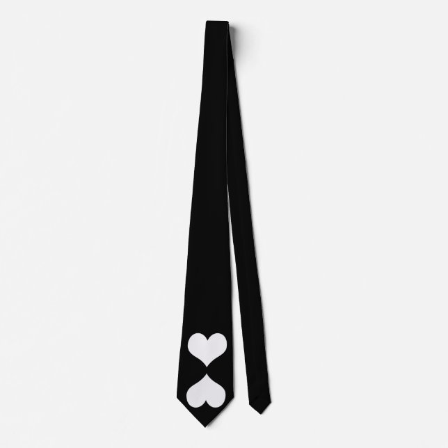 Cravate noire avec double coeur blanc (Devant)