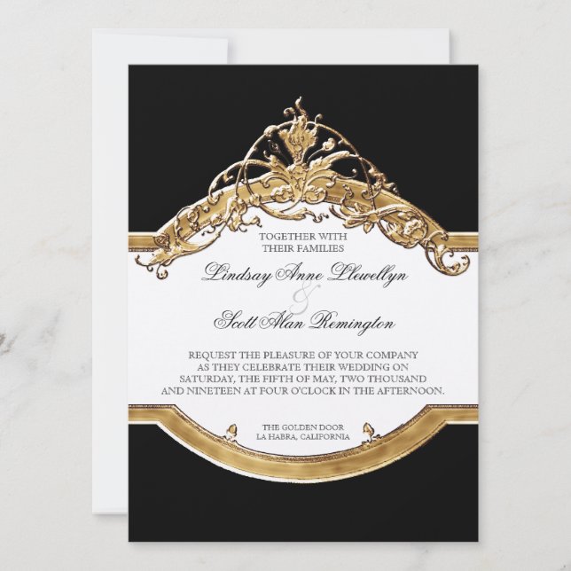 Cravate noire Elégance 2, Mariage d'or Invitations (Devant)