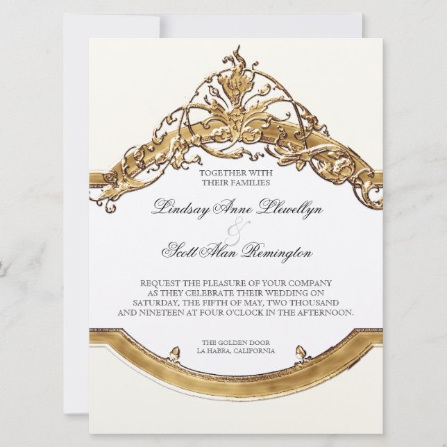 Cravate noire Elégance 2, Mariage d'or Invitations (Devant)