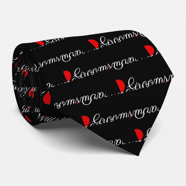Cravate noire et blanche coeurs rouges pour garçon (Roulé)