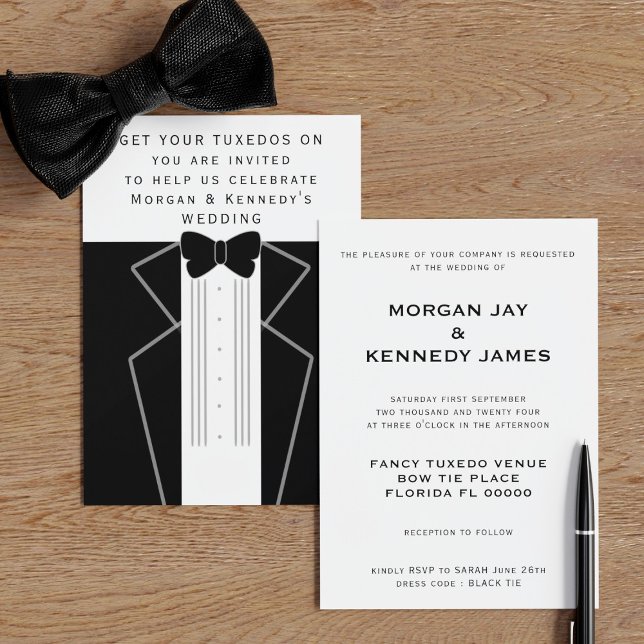 Cravate noire Faire-part de mariage Tuxedo (For your Black Tie Tuxedo Wedding, add the details of yours)