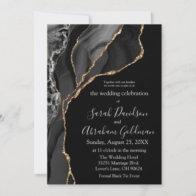 Cravate noire officielle Invitations de mariage -  (Devant)