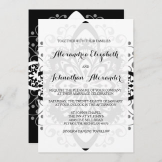 Cravate Noire romantique Invitations de mariage