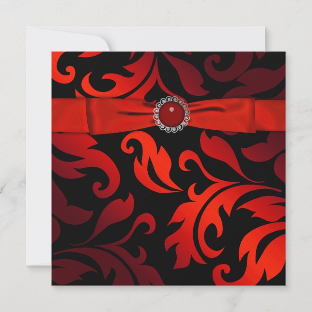 Cravate noire rouge Black Damask Party Invitation (Devant)