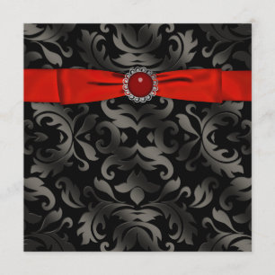 Cravate noire rouge Black Damask Party Invitation