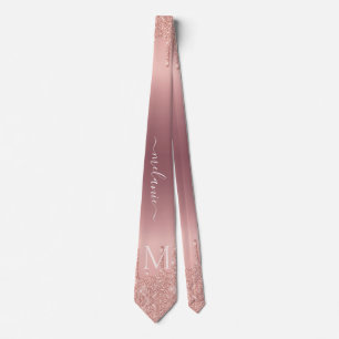 Cravate Nom du monogramme Rose Gold Blush Parties scintill