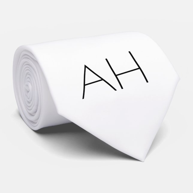 Cravate Nom minimaliste blanc moderne Monogramme (Roulé)