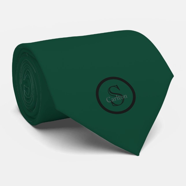 Cravate Nom personnalisé Monogramme Vert Emeraude Noir (Roulé)