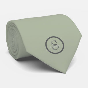 Cravate Nom personnalisé Monogramme Vert olive Noir