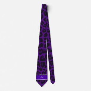 Cravate Nom personnalisé motif léopard violet