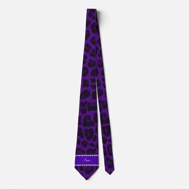 Cravate Nom personnalisé motif léopard violet (Devant)