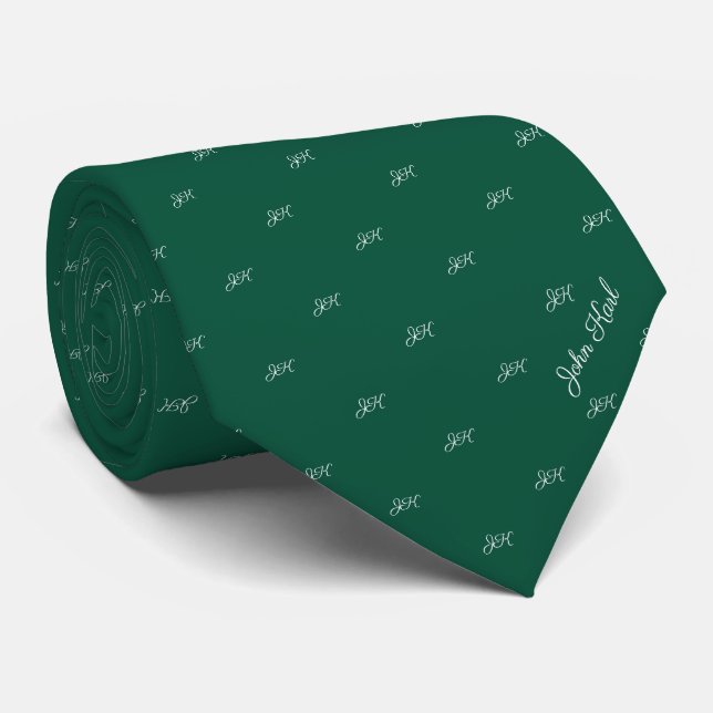 Cravate Nom personnalisé vert Quote de monogramme (Roulé)