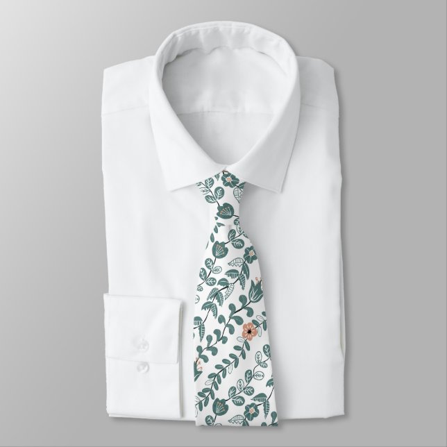 Cravate Nom Turquoise botanique diagonale Motif floral (Attaché)