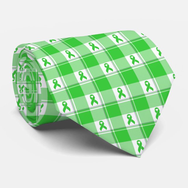 Cravate Non-Hodgkin's Lymphoma Awareness Plaid Green (Roulé)