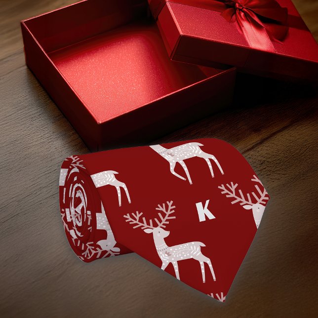 Cravate Nordique Deer Maroon Personnaliser Initiale (Créateur téléchargé)