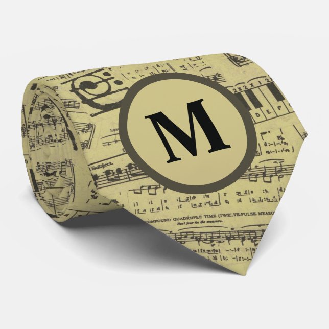 Cravate note de musique vintage Motif musicien monogramme (Roulé)