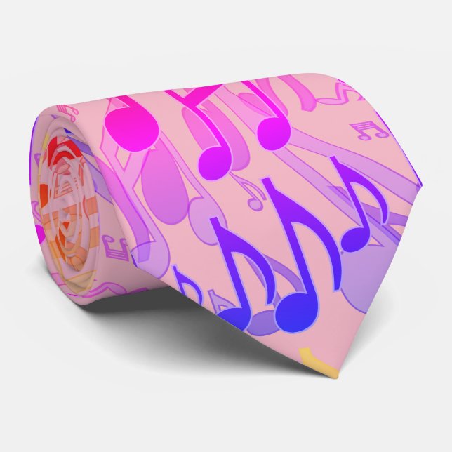 Cravate Notes de musique Motif musical amusant Couleurs vi (Roulé)