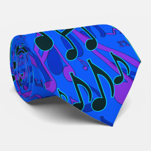 Cravate Notes de Musique Motif Musical Bleu Couleurs Froid