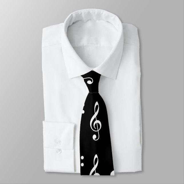 Cravate Notes de musique Motif noir et blanc  (Attaché)