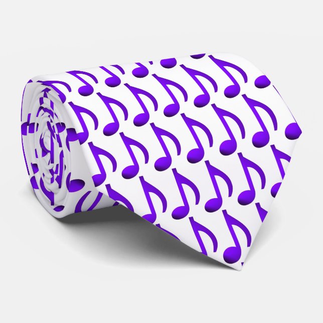 Cravate Notes de Musique Motif Violet Blanc (Roulé)