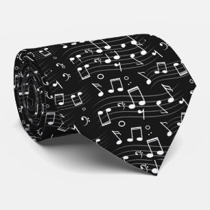 Cravate Notes de Musique Noir et Blanc