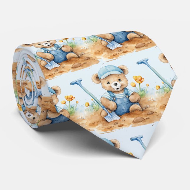 Cravate Nounours en peluche bleu  (Roulé)