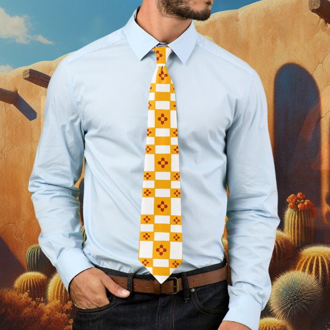 Cravate Nouveau-Mexique Zia Jaune Rouge Blanc Carrés (Créateur téléchargé)