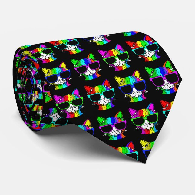 Cravate Nouveauté Très Cool Rainbow Cat Motif (Roulé)
