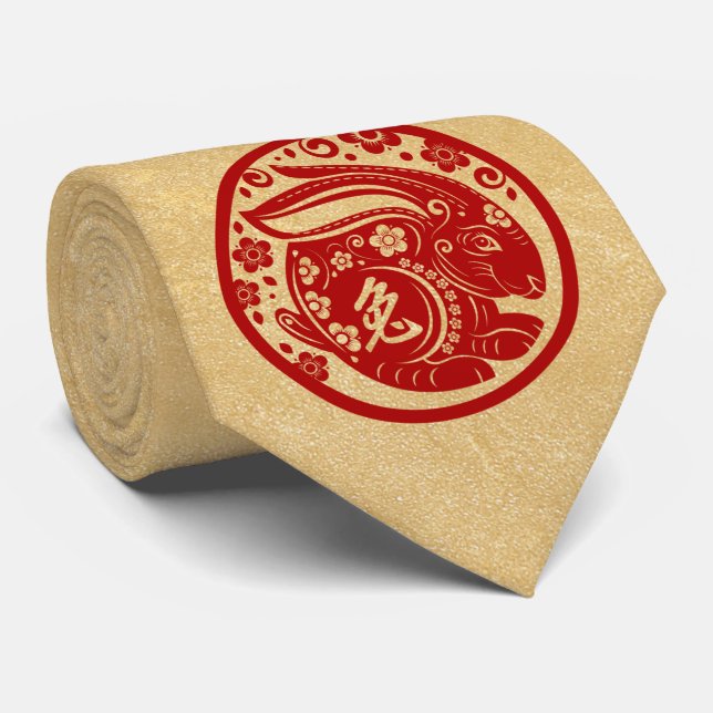 Cravate Nouvel An chinois du lapin 2023 (Roulé)