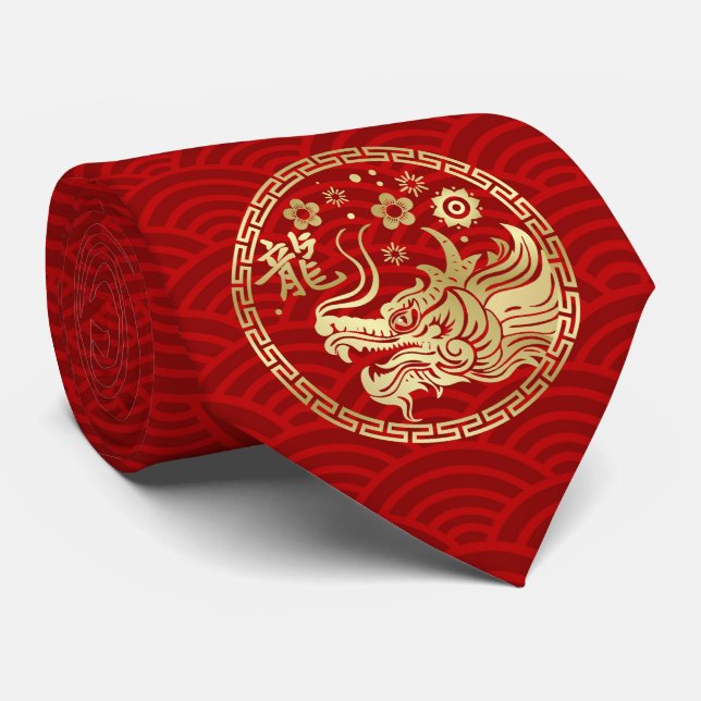Cravate Nouvelle année chinoise du Dragon 2024 (Roulé)