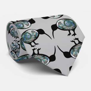 CRAVATE NOUVELLE-ZÉLANDE KIWI OISEAU NOIR PAUA MOTIF NZ KO