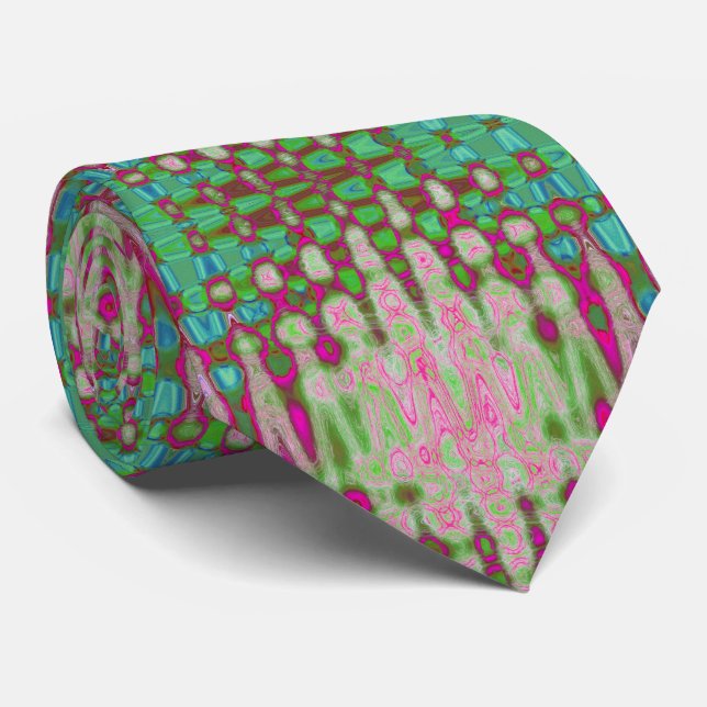 Cravate Nuages atomiques ondulés magenta et vert abstraits (Roulé)
