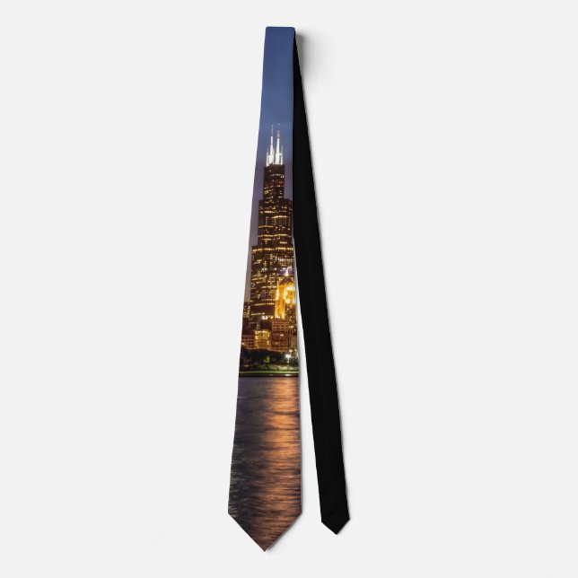 Cravate Nuit Cityscape de Chicago (Devant)