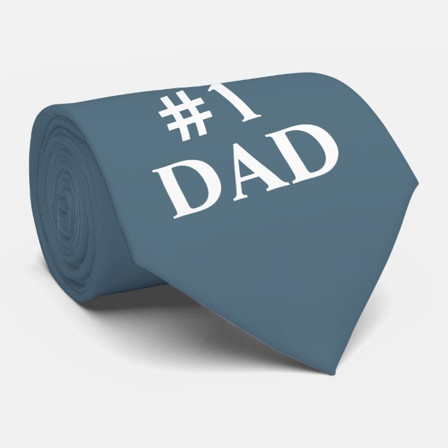 Cravate Numéro Un Papa Dusty Bleu Blanc Personnalisé (Roulé)