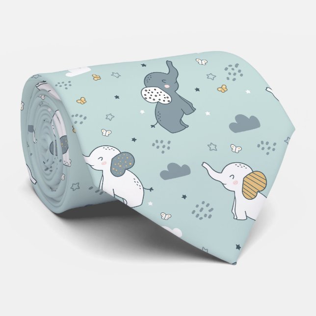 Cravate Nursery Éléphant Bébé Kawaii Bleu (Roulé)
