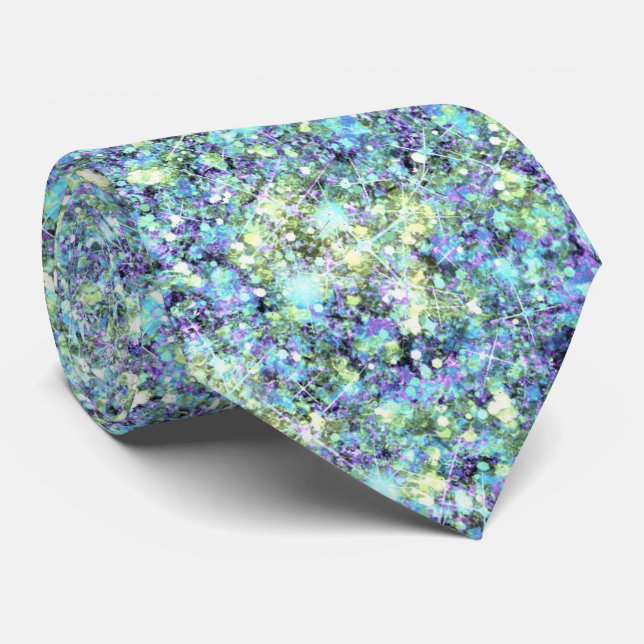 Cravate Ocean Bleu Vert Miroitant Glitter (Roulé)