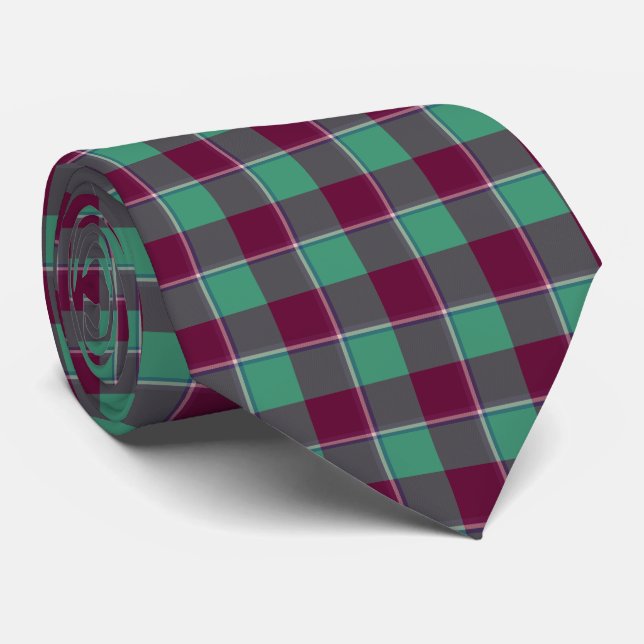 Cravate Ocean Green and Mulberry Wood Plaid Neck Tie (Roulé)