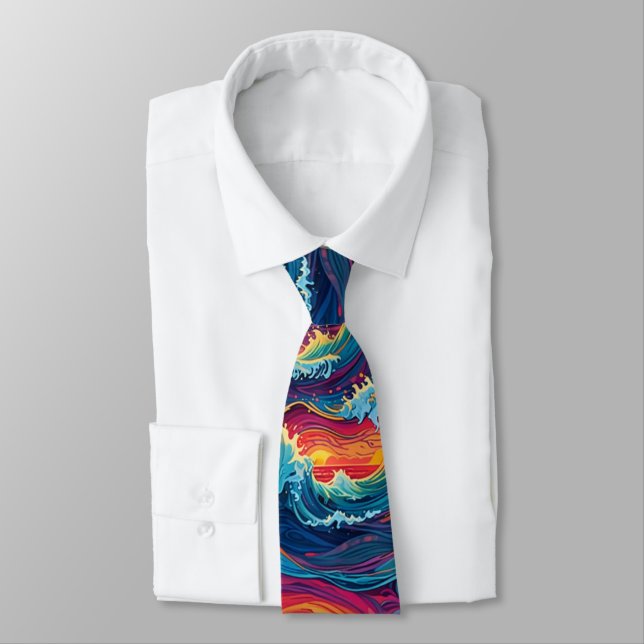 Cravate Ocean Sunset Waves Neck Tie (Attaché)