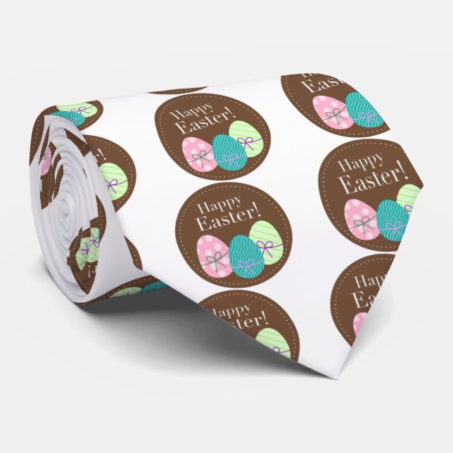 Cravate Oeufs de pâques Brown Joyeuses Pâques (Roulé)