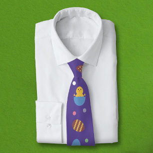 Cravate OEufs de Pâques, Pois et poussins sur violet