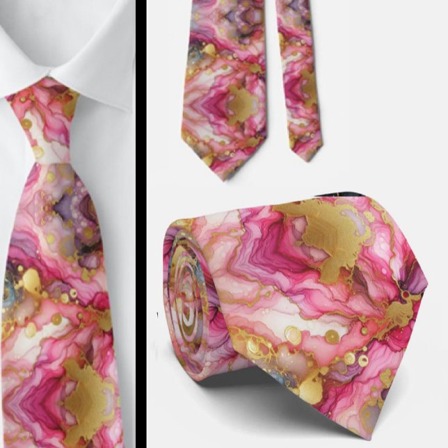 Cravate officielle | Rose marbré et or (Créateur téléchargé)