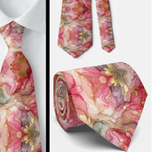 Cravate officielle Rose marbré et or