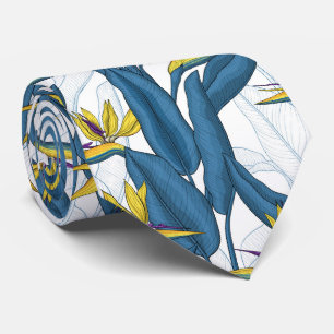 Cravate Oiseau de fleurs de paradis sur blanc