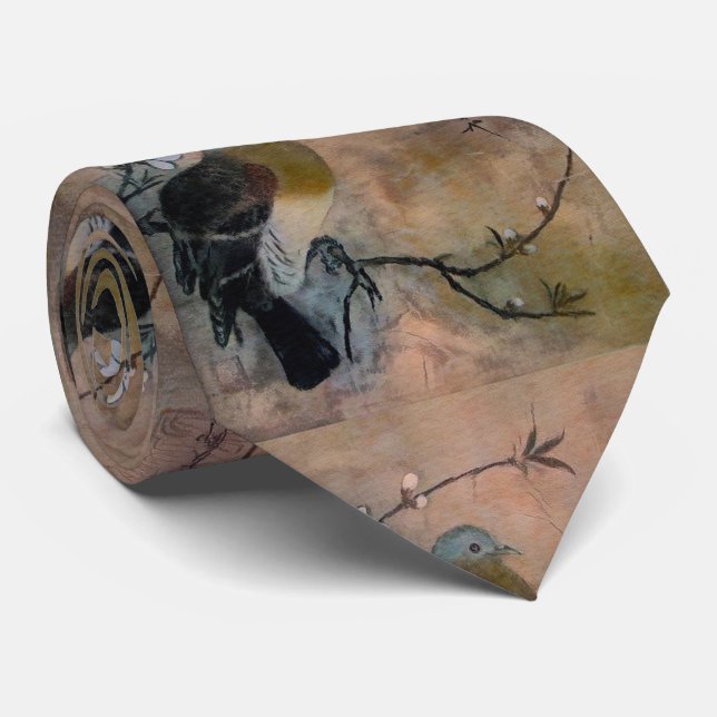 Cravate Oiseau sur l'arbre de Sakura (Roulé)