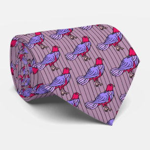 Cravate Oiseaux de fantaisie sur le Pinstripe (Mauve, Viol
