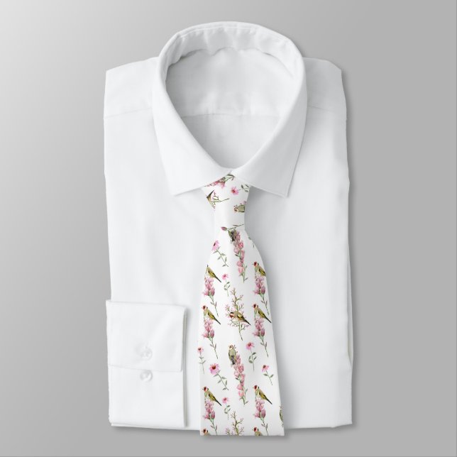 Cravate Oiseaux Et Beaux Fleurs sauvages (Attaché)